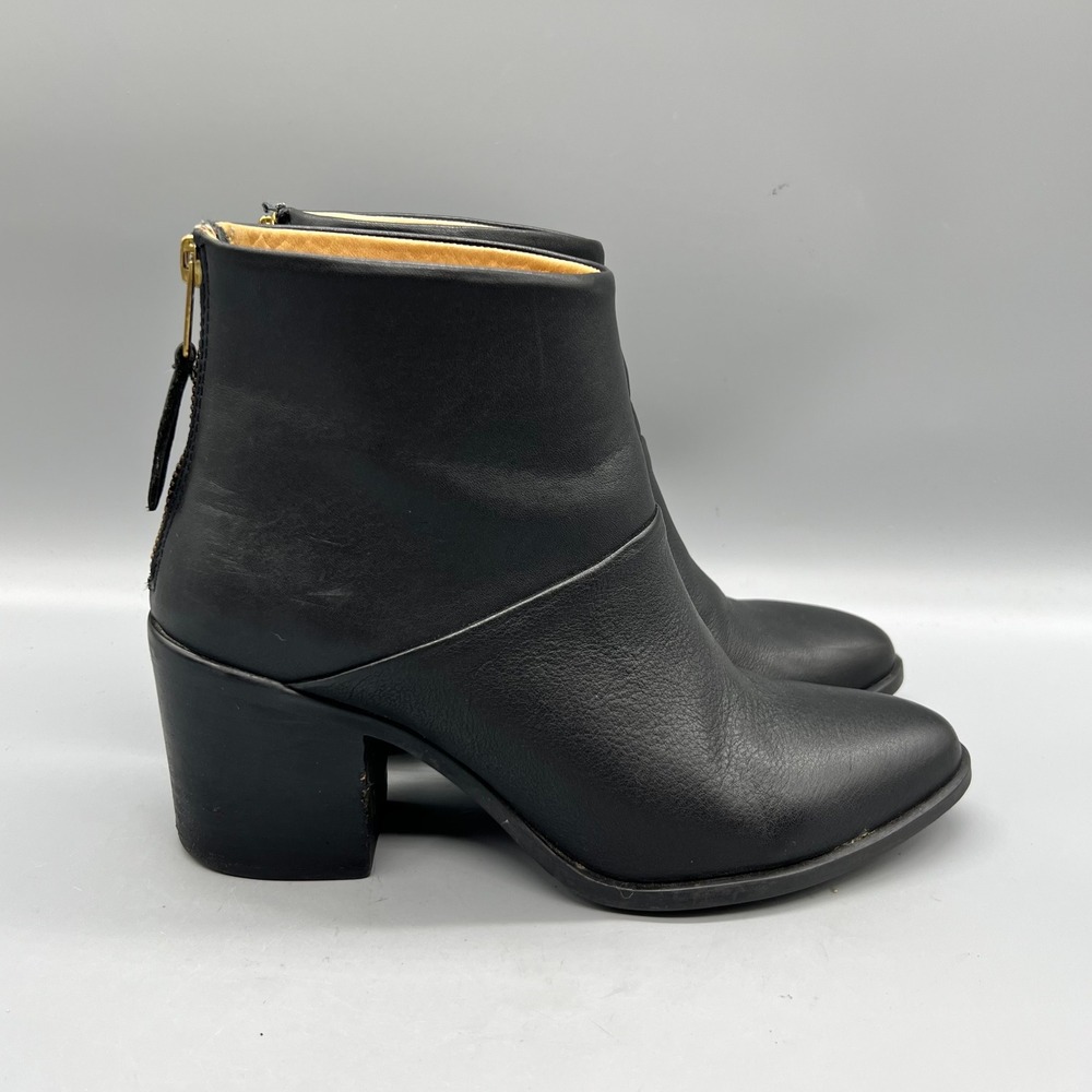 Nisolo Boots Womens 7.5 Black Leather Dari Commuter Ankle Block Heel Shoes